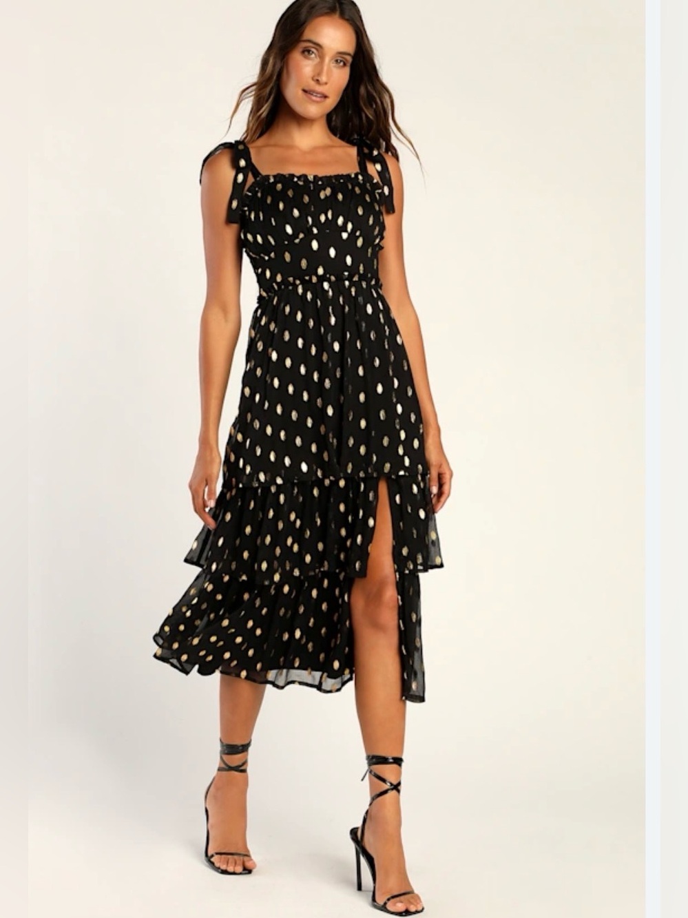 Lulu's Black Midi Dress with Gold Dot Print